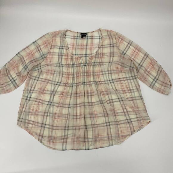 TORRID Shirt Plaid Semi Sheer Chiffon Layering Pastel Blouse Women Sz 0X US L - Picture 1 of 7